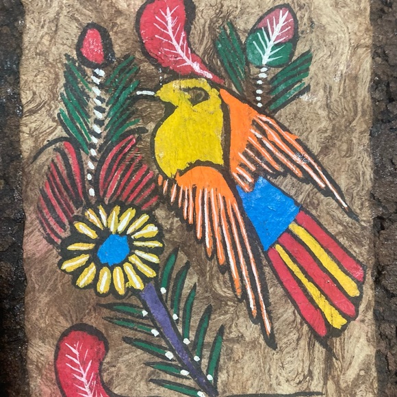 Vintage Mexican Folk Art Amate Bark Paintings On Cork Birds/Flowers 2 - Picture 5 of 12